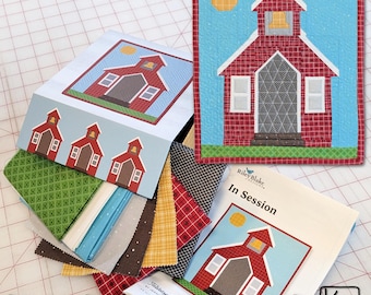 Tabletop Banner Kit Red School House In Session with Keepsake Box Includes Pattern and Fabric Great DIY Project Perfect Gift for a Quilter