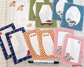 12 Quilt Labels with 6 Designs from Kimberbell Stitched With Love Fabric and 1 Black Permanent Fabric Marker Sew-in Fabric Labels for Quilts