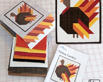 Kit para pancarta de mesa "Noviembre: Pavo Lurkey" con caja de recuerdo. Incluye patrón y tela. Un gran proyecto de bricolaje. Regalo perfecto para una amante del patchwork.