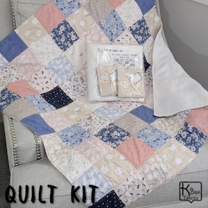 Easy Quilt Kit Precut Ready to Sew Kitten Fun Design Beginner Kit Cotton Fabric and White Soft Fleece Backing DIY Baby Shower Gift