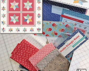 Quilt Kit Pot Luck Stars Box Includes Pattern, Fabric, Rulers and Keepsake Box Finished Quilt Size 65" x 65" Great Quilters Gift