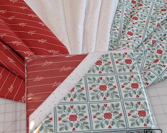 3 Yards Fabric Pack Love Hearts Flowers Design Orange Green White Quality Quilting Cotton Fabric
