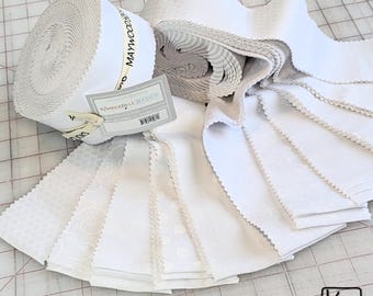 2 1/2 Fabric Strips 40 Pieces Roll Kimberbell Basics Quality Quilting Cotton Fabric White on White Designs Precut Fabric Roll