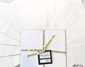 10 inch Square Layer Cake Stacker 42 Pieces White on White Maywood Studio Cotton Fabric Precut Bundle Great Precut Quality Quilting Fabric