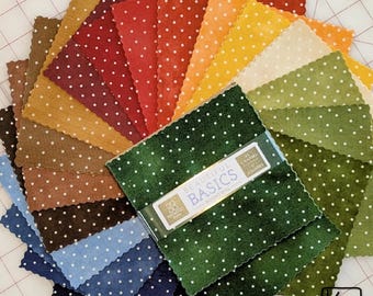 Paquete de 5 pulgadas con lunares, mezcla de colores arcoíris, Beautiful Basics, Bountiful Line, 42 cuadrados precortados, tela de algodón de calidad de 5 x 5 pulgadas.