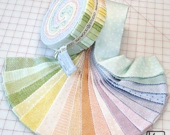 2 1/2 Fabric Strips Roll Pastel Soft Flannel Rainbow Little Lambies Woolies Flannel Collection Cotton 40 Pieces Quality Quilting Roll Bundle