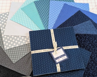 10 Inch Square Layer Cake Blue & Gray Kimberbell Basics Maritime Line 42 Pieces 10 x 10 Blenders Quality Precut Quilting Cotton Fabric