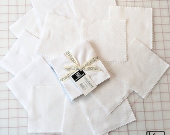 5 inch Stacker 42 Pieces White on White Maywood Studio Collection Cotton Fabric Precut Bundle Great 5x5 Charm Pack Quality Quilting Fabric