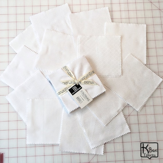 5 inch Stacker 42 Pieces White on White Maywood Studio Collection Cotton Fabric Precut Bundle Great 5x5 Charm Pack Quality Quilting Fabric