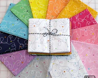 12 Fat Quarter Bundle Colorful Rainbow Geometric Shapes & Swirls Effervescence Collection Quality Cotton Fabric Precut Pack DIY Sewing Gift