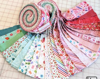 2 1/2 Strips Fabric Roll Kimberbell Sweet Shoppe 40 Pieces Colorful Candy Novelty Quality Quilting Cotton Fun Red Pink Teal Rainbow Colors