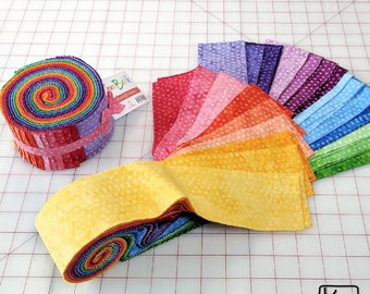 2 1/2 Fabric Strips Roll Batik Rainbow Polka Dots Precut Pack 40 Strip Pieces Colorful Precut Fabric Roll Nice Quality Quilting Cotton