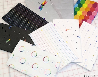 9 Yards Quilting Cotton Fabric Pack Stars Imagine Collection Quality Cotton Fabric Precut White Colorway White Gray Black & Rainbow Accents