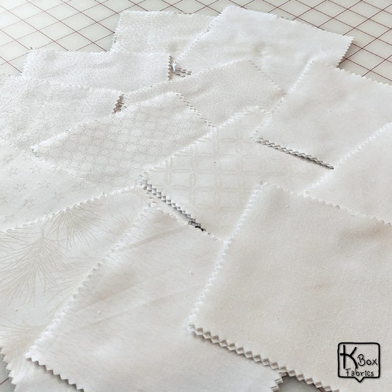 Precut bundle 5 inch charm pack fabric stacker includes 42 pieces. Cotton fabric charm pack from Maywood Studio. This cute white on white charm pack has hearts, stars, swirls, flowers and so much more. Great fabric bundle for quilters and crafters.