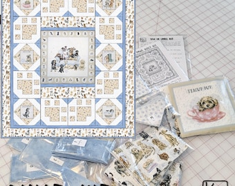 Quilt Kit Precut Ready to Sew Dogs & Paws in Blue Cotton Cute Whiskers and Paws Fabric Larger Toddler Size 59" x 70" Unique Sewing Gift