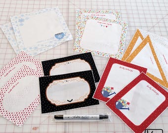 12 Quilt Labels with 6 Designs from Kimberbell Stitched With Love Fabric and 1 Black Permanent Fabric Marker Sew-in Fabric Labels for Quilts