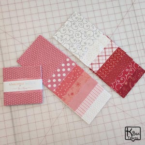 Precut bundle 5" charm pack fabric stacker includes 42 square 5" x 5" pieces. Kimberbell Basics The Be Mine line from Maywood Studio. Red, Pink and White quality quilting cotton fabric charm pack. Precut quilting cotton squares great blenders for quilting and embroidering. Great fabric bundle for quilters and crafters.