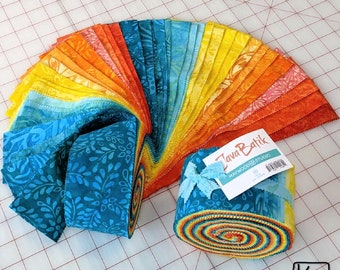 2 1/2 Fabric Strips Roll Batik Blue Yellow Orange Flowers & Shapes Precut Pack 40 Strips Precut Fabric Roll Nice Quality Quilting Cotton