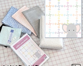 Baby Quilt Kit Ellie's Pinwheels Pastel Rainbow Elephant Little Lambies Woolies Flannel Collection Pattern & Fabric Finished Size 40" x 50"