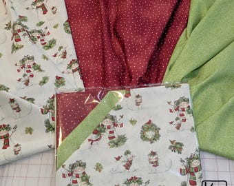 Paquete de 3 yardas de tela con diseño navideño de muñeco de nieve, perros y gatos. Tela de algodón de alta calidad para patchwork en blanco, verde y rojo.
