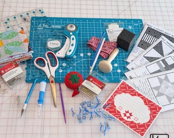 Sewing & Quilting Notions Gift Box Blue Cutting Mat Rotary Cutter Ruler Fabric Scissors and More All Essential Tools Supplies to Sew Quilt
