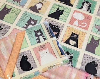 3 Yards Cat Quilting Fabric Bundle Funny Cat Love Quotes Blocks Pink and Orange Tones Precut Fabric Pack Unique Quilting Cat Mom Gift