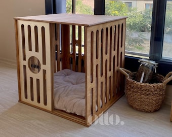 Wood Dog Crate, Wooden Dog Bed, Dog House, Modern Indoor Dog Crate, Wooden Dog Kennel, Dog Bed, Dog Furniture, Dog Crate Furniture, Dog Bed