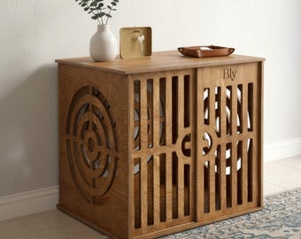Moderne hondenbench, houten hondenmand, hondenhok, moderne hondenbench voor binnen, hondenmand grote honden, hondenmand, hondenmeubels, hondenbench, hondenmand