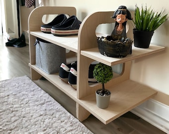 Modern Wooden Shoe Rack, Entryway Bench, Shoe Storage