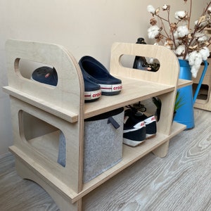 Modern Wooden Shoe Shelf, Entryway Rack, Hexagonica Design image 5