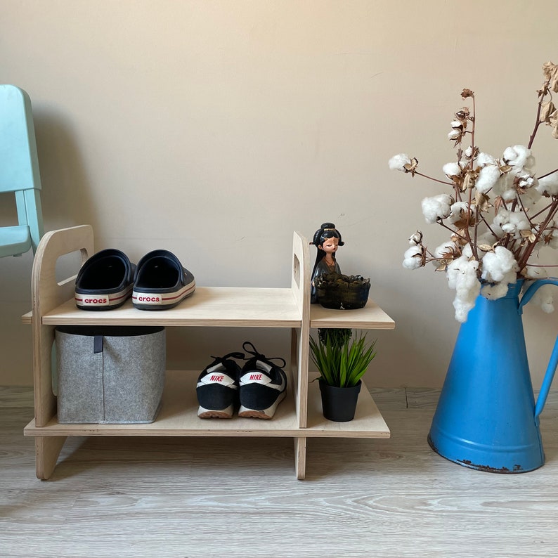 Modern Wooden Shoe Shelf, Entryway Rack, Hexagonica Design image 4