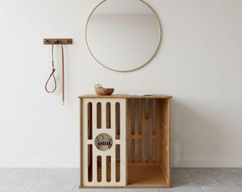 Moderne Hundekiste mit Schiebetür, Hundehütte Möbel, Indoor Hundehaus, Moderne Hundekiste Möbel, Hundekiste aus Holz, Hundekiste nach Maß