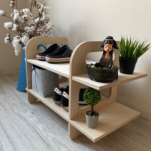 Modern Wooden Shoe Shelf, Entryway Rack, Hexagonica Design image 6