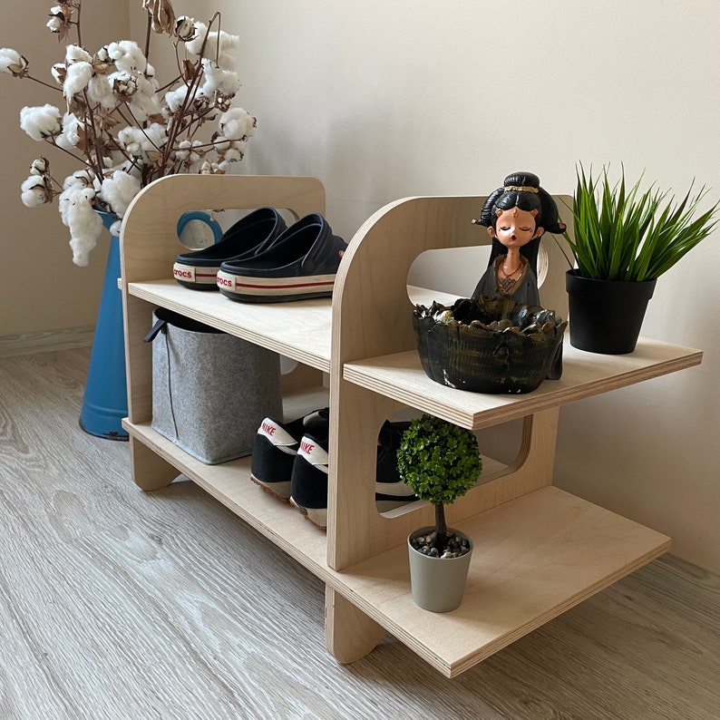 Modern Wooden Shoe Shelf, Entryway Rack, Hexagonica Design image 6