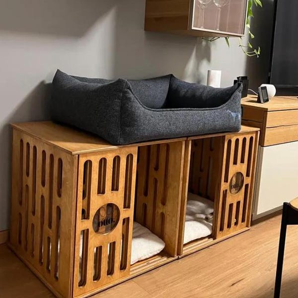 Modern Wooden Dog Crate, Indoor Kennel Furniture, Plywood Veneer