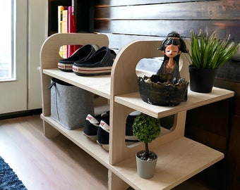 Modern Wooden Shoe Shelf, Entryway Rack, Hexagonica Design
