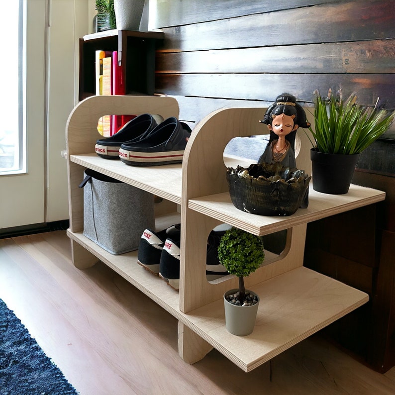 Modern Wooden Shoe Shelf, Entryway Rack, Hexagonica Design Without Varnish