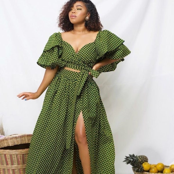 Robe africaine deux pièces pour femme/Vêtements africains pour femmes/Ensemble deux pièces africaines/Robes africaines/Robes d'Ankara/Robes africaines pour femmes