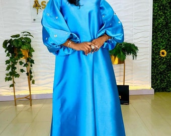 Mikado-Seidenkleid für Frauen, Boubou-Kleid für Frauen, afrikanische Kleidung für Frauen, langes Seidenkleid, afrikanisches Maxikleid, Umstandskleid