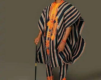 3 Piece African Aso Oke for Men ,Festival Suit Gift for Him African Attire Traditional Dashiki Men&#39;s Wedding Clothing Vintage Costume