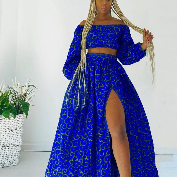 Robe africaine en deux pièces pour femme/Vêtements africains pour femmes/Top et jupe africains/Robes d'Ankara/Robes africaines pour femmes
