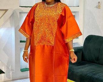 Mikado-Seiden-Boubou für Frauen, Boubou-Kleid für Frauen, afrikanische Kleidung für Frauen, langes Seidenkleid, afrikanisches Maxikleid, Umstandskleid