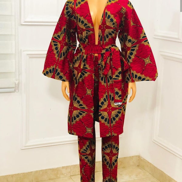 Ensemble 2 pièces africain pour femme, veste imprimée africaine et pantalon robe romantique cadeau de Noël, vêtements africains, veste Ankara