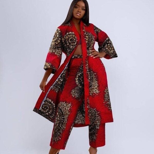 Ensemble 2 pièces africain pour femme, veste imprimée africaine et pantalon robe romantique cadeau de Noël, vêtements africains, veste Ankara