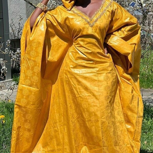 Traditionelles Bazin Boubou mit Stickerei, Boubou Kaftan, Bazin Boubou, Senegalesische Mode, Bazin Kleid, Plus Size Kleid, Afrikanische Mode