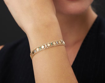 14K Gold Gemstone Bracelet, Multicolor Moonstone, Charm Bracelet, Dainty Bracelet, Gift For Her