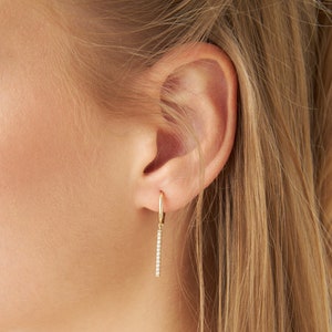 14K Gold Long Bar Earrings For Women, Vertical Bar Earrings, Circle Bar Earrings, Dangle Earrings, Minimalist Earrings, Gift For Her