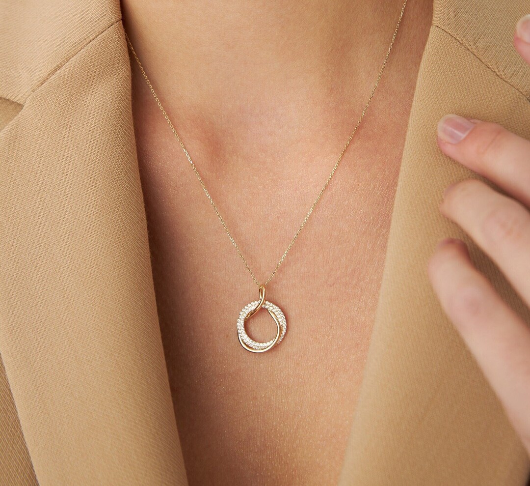 14K Gold Double Circle Necklace, Minimalist Necklace, Dainty Necklace