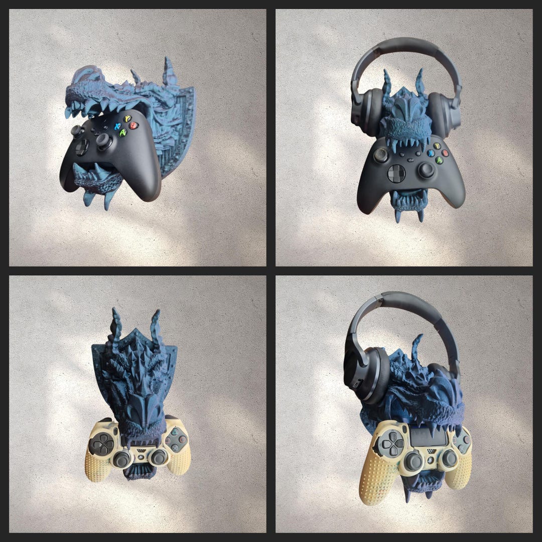 3D Printed Dragon Head Wall Display, Controller Holder, Headphone ...