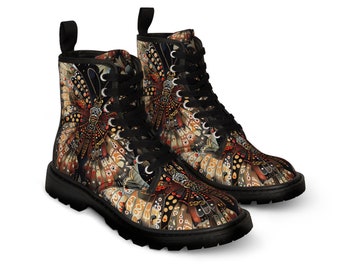 Women's Canvas Boots Golden Butterfly Wings Trendy Combat Boots for Women Fashionable Footwear